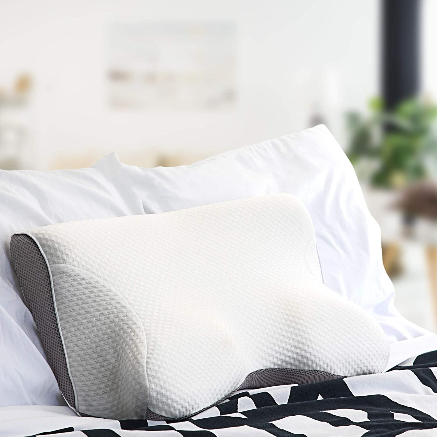 Cervical Memory Foam Pillow for Neck and Shoulder Pain Relief – Ergonomic, Orthopedic Pillow for Side, Back, Stomach Sleepers - Contour Pillows for Sleeping Support - Free Sleeping Mask